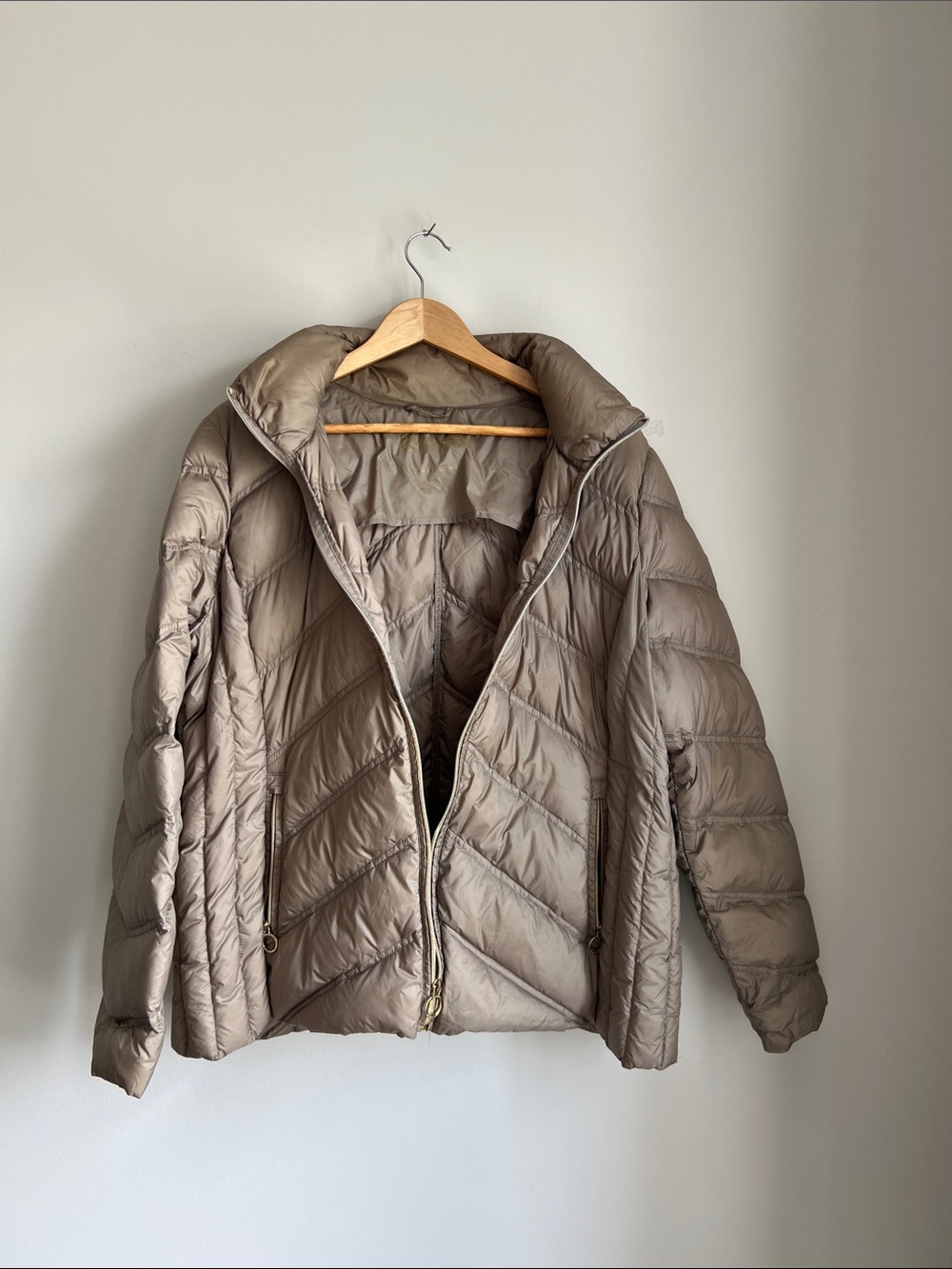 MICHAEL Michael Kors Taupe Packable Lightweight Down Puffer Jacket Women's XL